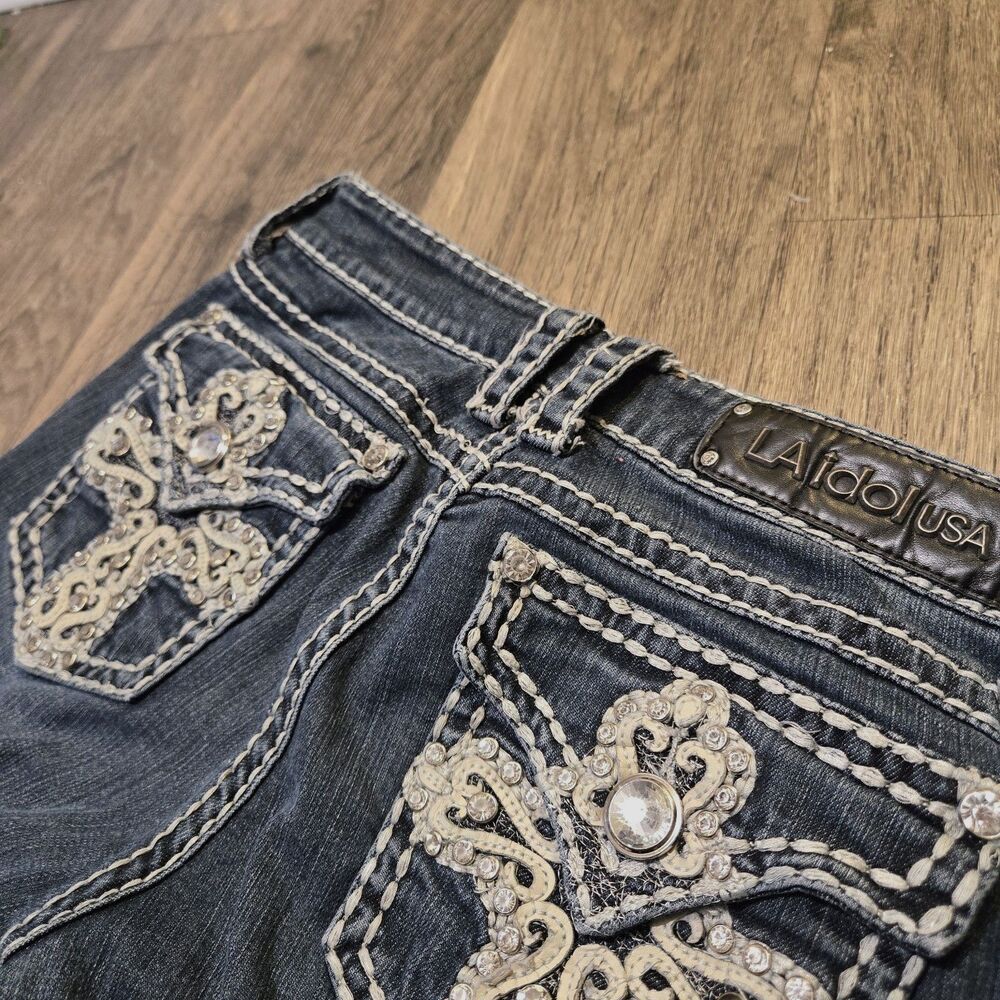 Y2K Bling straight Jeans Low Rise Embellished Rhinestone Rock Revival Style sz 9